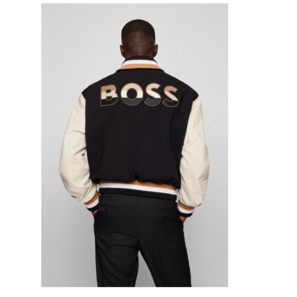 Boss by Hugo Boss Natural Unisex Relaxed-fit Bomber Jacket With Logo Details - Picture 3 of 14